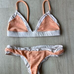 Acacia Swimwear Peach and White Bikini